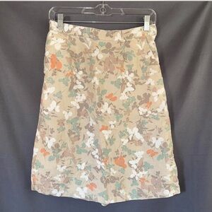 Vintage L.L. Bean Size 6 Petite Tan Linen Floral Skirt